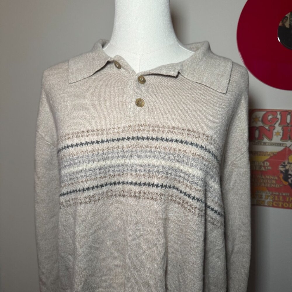 Dockers Knit Cream Long Sleeved Sweater with Striped Details - Picture 8 of 10